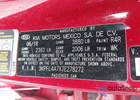 2018 Kia Forte S из США, поврежденный, VIN 3KPFL4A7XJE278272